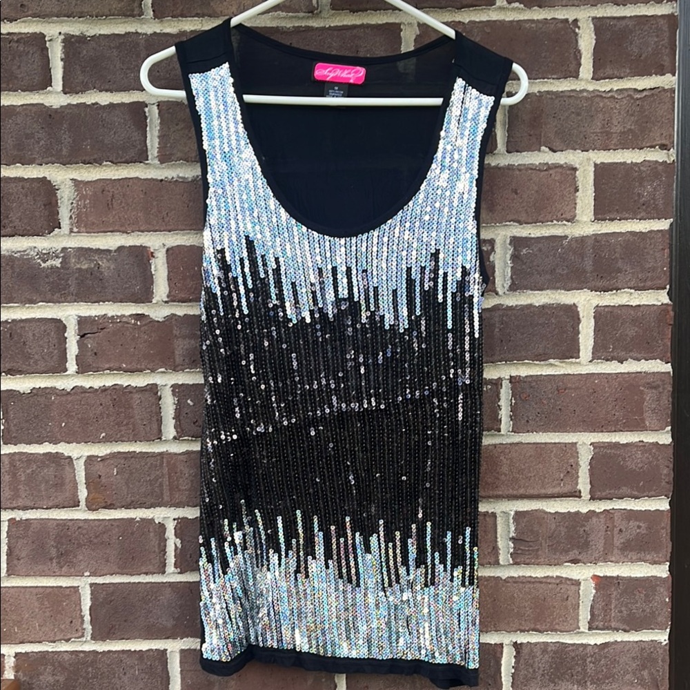 Sequin Ombre Tank Top - Black & Silver